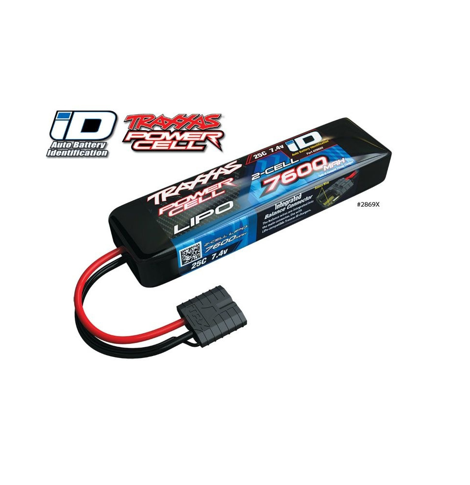Traxxas LiPo Power Cell 7600 mAh 7,4 V 2 s 25 C (iD-stekker) (L155 × B45 × H25 mm, model TRX2869X)