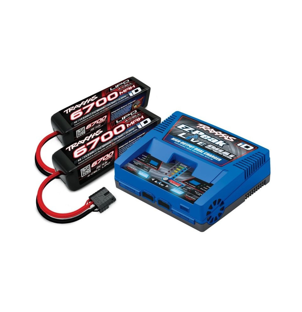 Traxxas EZ-Peak® Live Dual 26A polnilec + 2× LiPo 6700 mAh 4S 25C Set (EU verzija, iD sistem)TRX2997G