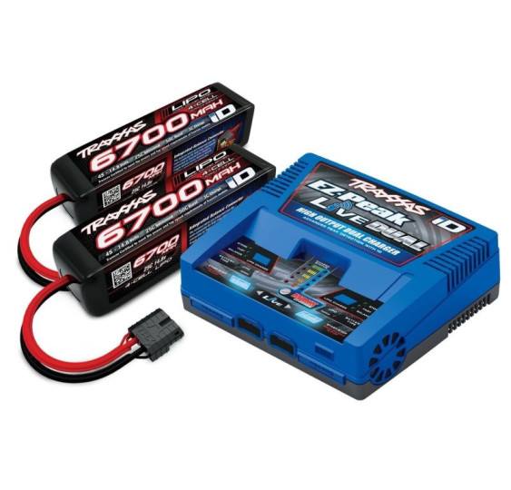 Traxxas EZ-Peak® Live Dual 26A polnilec + 2× LiPo 6700 mAh 4S 25C Set (EU verzija, iD sistem)TRX2997G