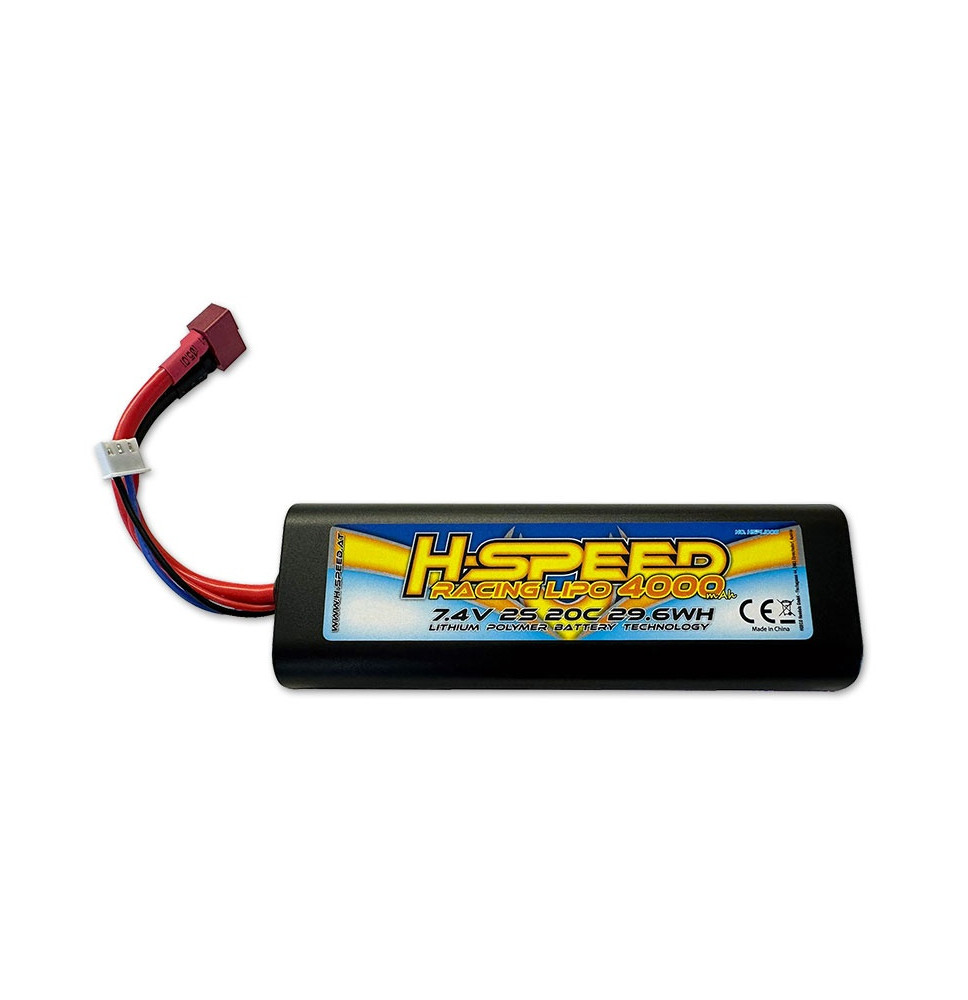 LiPo 4000 mAh 7,4 V 29,6 Wh trkaća baterija H-SPEED s T-priključkom (134x24x46 mm)