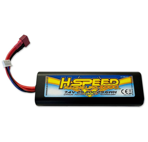 LiPo 4000 mAh 7,4 V 29,6 Wh trkaća baterija H-SPEED s T-priključkom (134x24x46 mm)