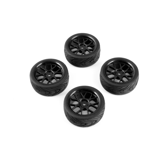 Spec T CS-crni naplatak s gumama 4 komada za 1/10 Touring/KAV-0109