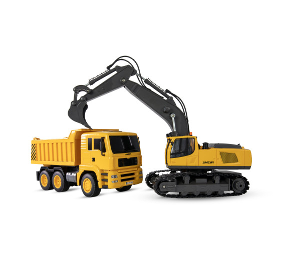 🚧 KOMPLET 2 v 1 – GOSENIČNI BAGER & PREKUCNIK 1:18 RTR/AMW-22713🚜