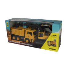 🚧 KOMPLET 2 v 1 – GOSENIČNI BAGER & PREKUCNIK 1:18 RTR/AMW-22713🚜