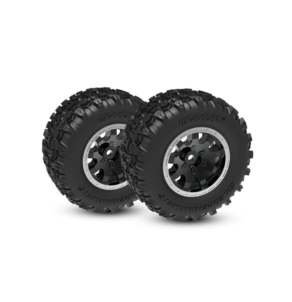 TRAXXAS 10771-STBLK – Sledgehammer pnevmatike na črnih platiščih (2) – SPREDAJ – Mini Maxx