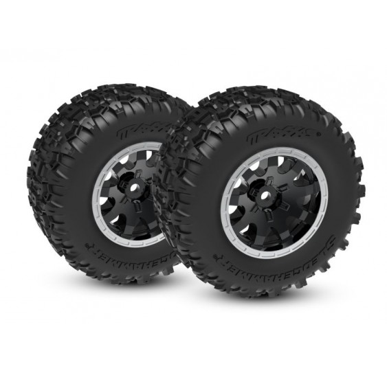 TRAXXAS 10771-STBLK – Sledgehammer pnevmatike na črnih platiščih (2) – SPREDAJ – Mini Maxx