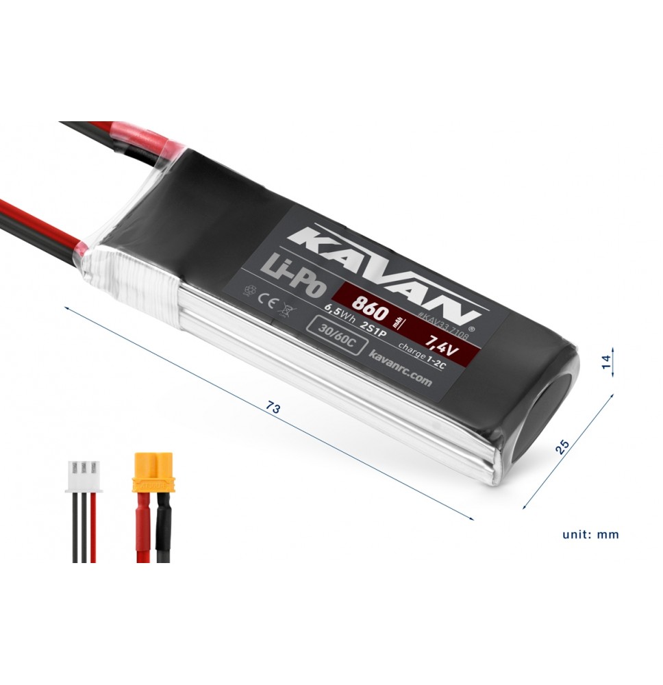 KAVAN LiPo 860 mAh 7,4 V 2S/XT 30/ 30/60C – Air Pack/7108