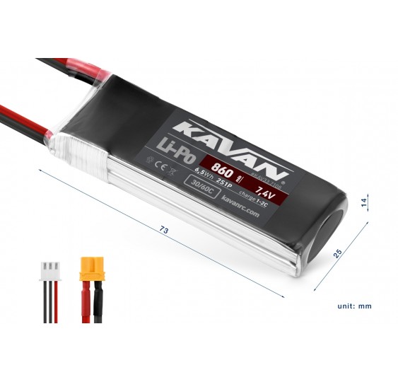 KAVAN LiPo 860 mAh 7,4 V 2S/XT 30/ 30/60C – Air Pack/7108