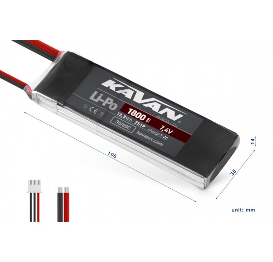 KAVAN LiPo baterija 2S 7,4 V 1800 mAh 30/60C/7120