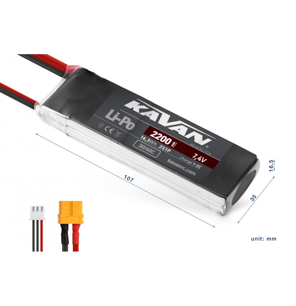 KAVAN LiPo BATERIJA 2S 7,4 V 2200 mAh/XT60/ 30/60C/7124