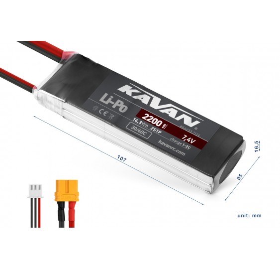 KAVAN LiPo BATERIJA 2S 7,4 V 2200 mAh/XT60/ 30/60C/7124