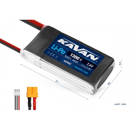 KAVAN LiPo 7,4 V 1300 mAh 40/80C – visokozmogljiva baterija/6004