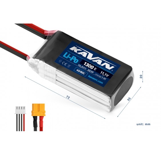 KAVAN LiPo 11,1 V 1300 mAh 40/80C – visokozmogljiva baterija/6005