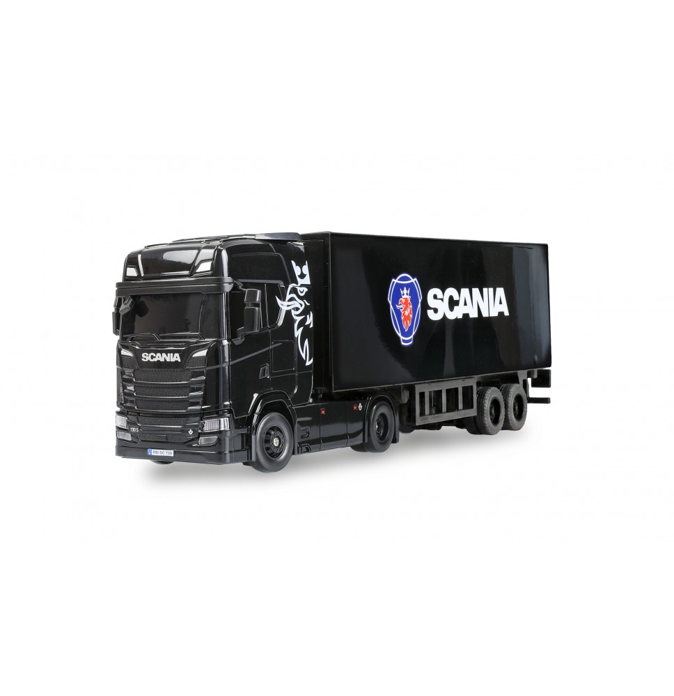 Mini Scania 730 S s priklopnikom, proporcionalni 4x4, 1:64 RTR, črne barve/AMW-22785